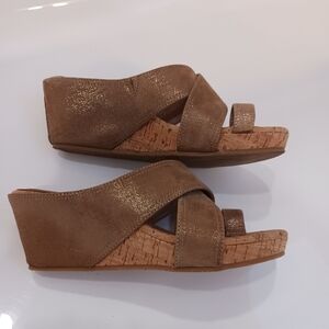 Donald J. Pliner Taupe Metallic Wedge Sandals